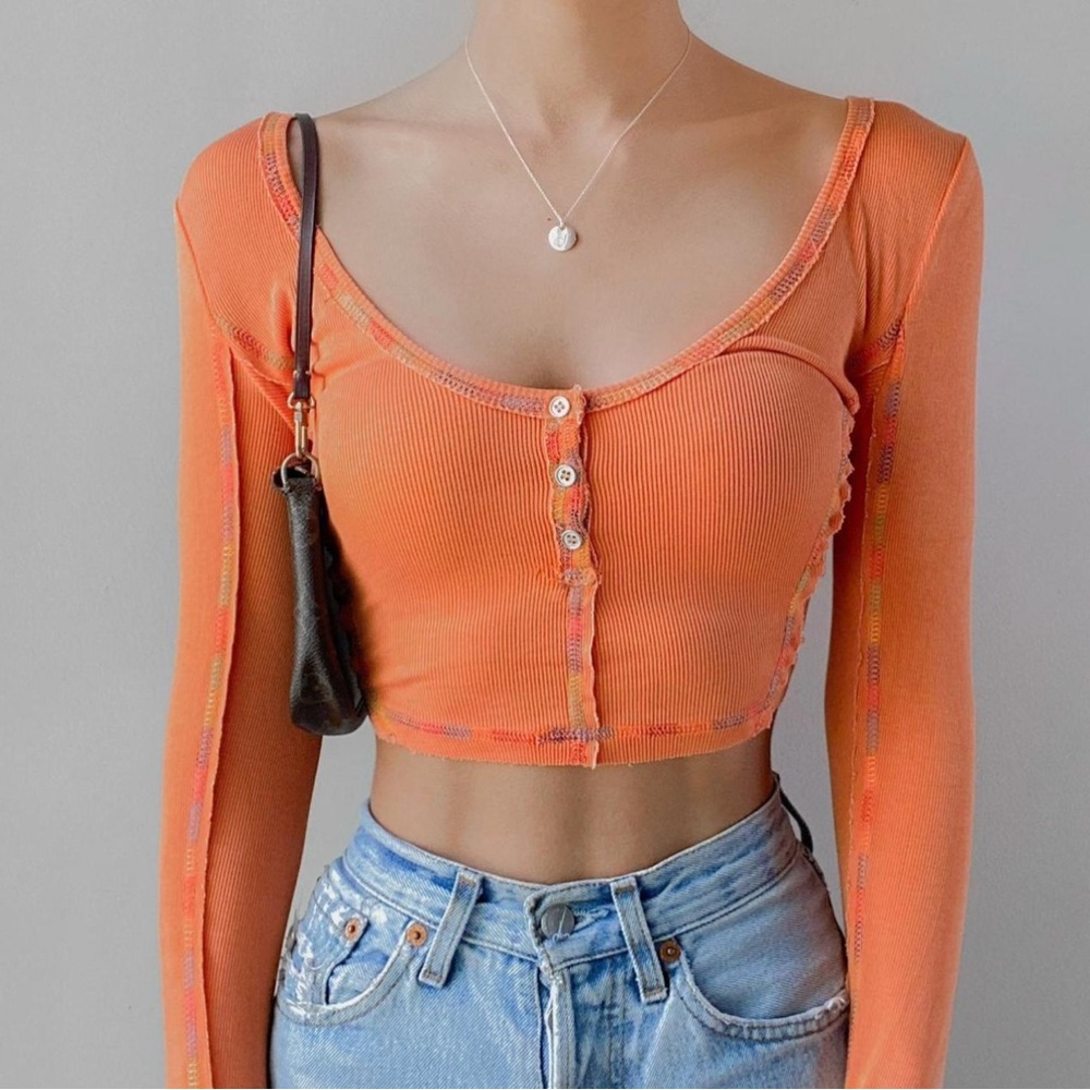 Urban Outfitters Orange Fitted Long Sleeve Crop Top